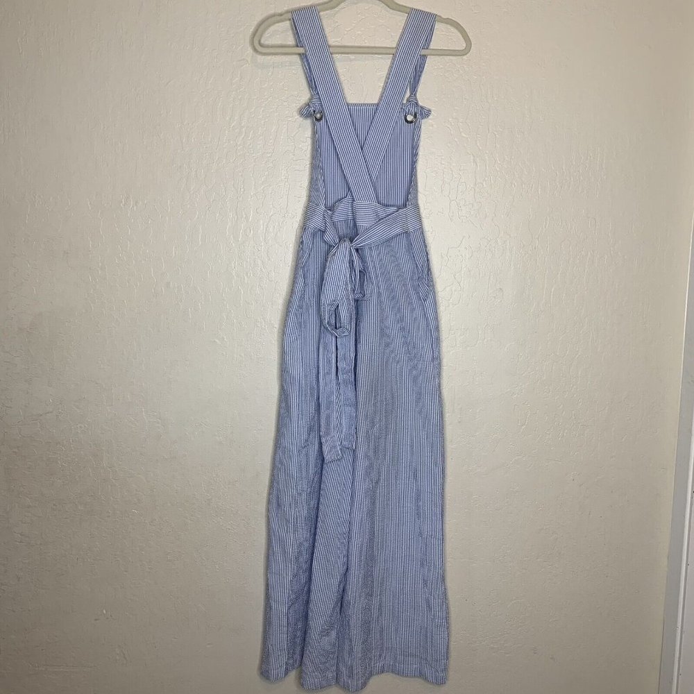 Blue and White Wide Leg Jumpsuit with Square Neckline - Picture 3 of 10